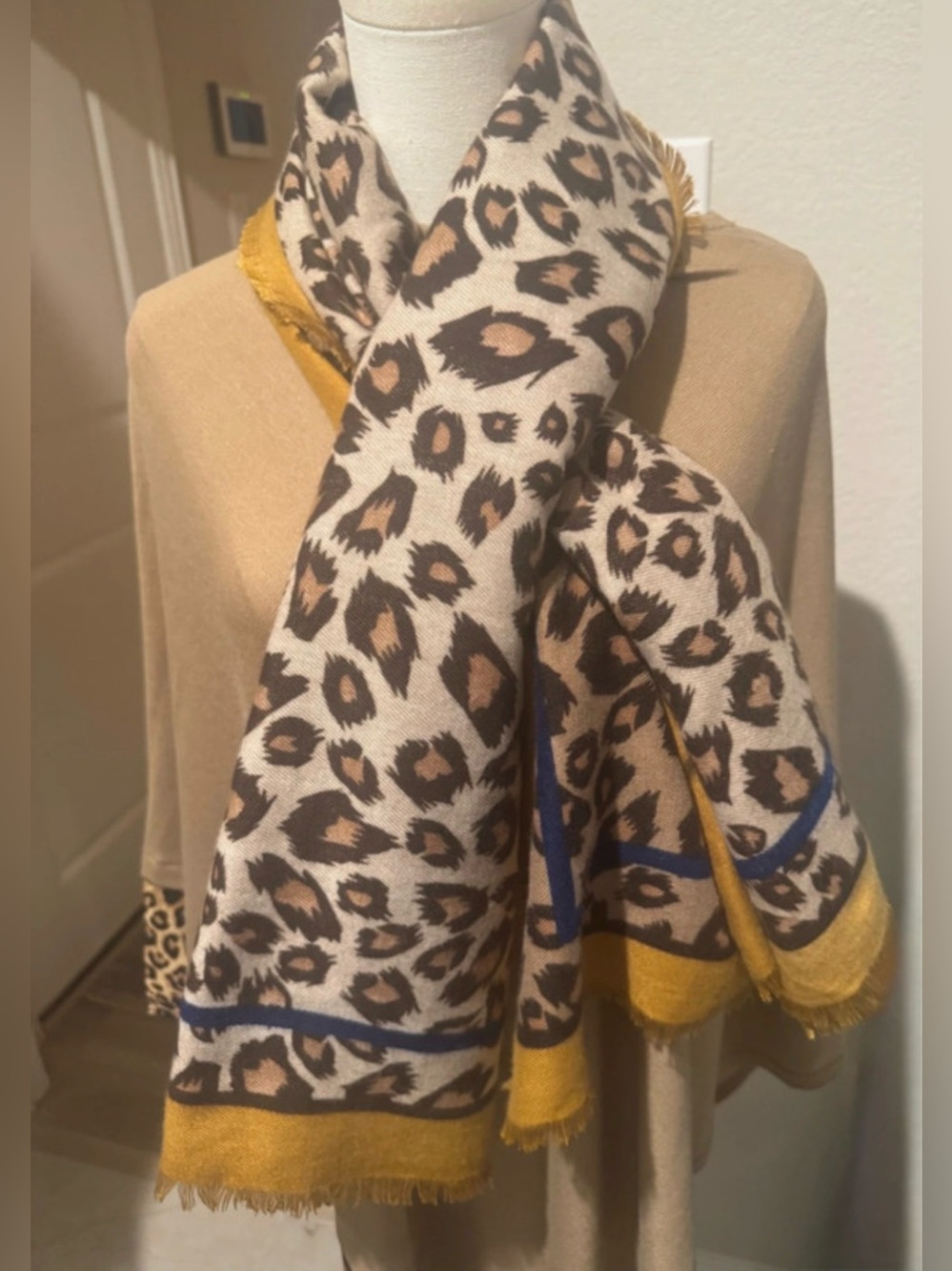 NWT Urban Coco Leopard Print Fringed Scarf Scarf or Shawl 53”